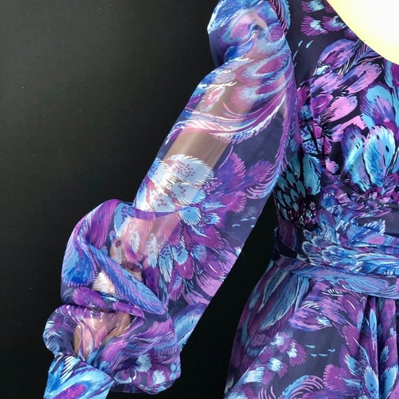 blue polyester chiffon / garden cocktail party dre - Picture 4 of 9